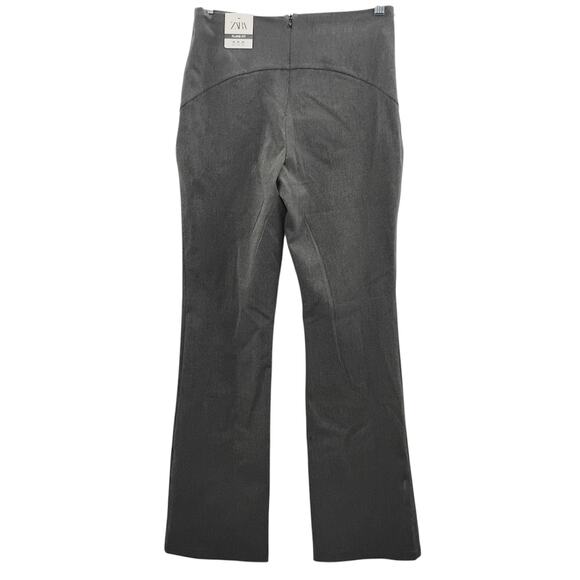 NWT Zara Flare Fit Pants Trousers Gray Zip Pockets Work Career Size Medium - Picture 2 of 5